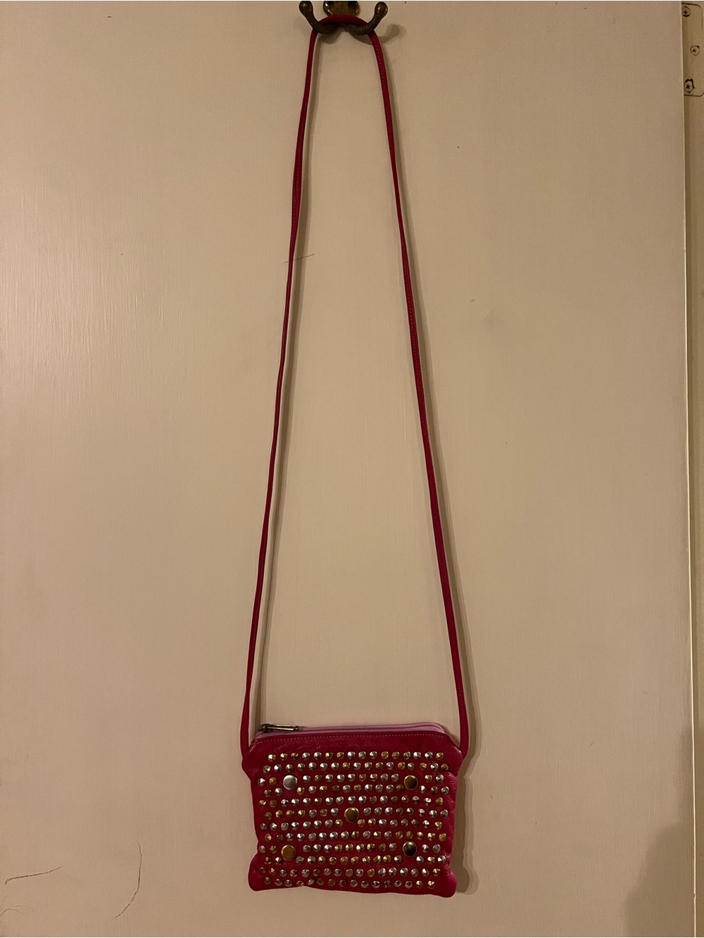 VTG Rare 80s G.W. Holmes Mixed Metal Studded Leather Crossbody Pouch Purse Bag